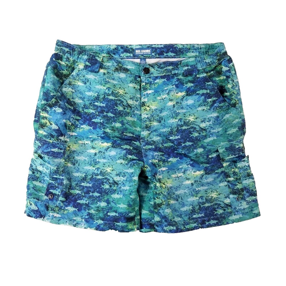 Reel Legends cargo shorts men's large Blue comfort waist outdoor fishing